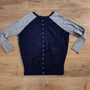 Wearing Your Heart On Your Sleeve Navy Blue & Gray Sweater Silver Buttons Size L